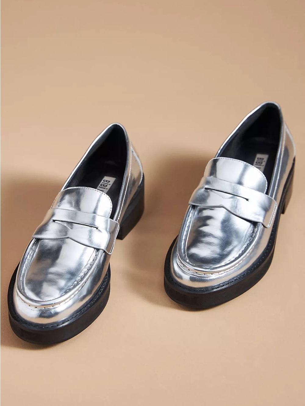 Bibi Lou Jaya Loafers Anthropologie SZ EU 38 metallic almond toe leather shoes